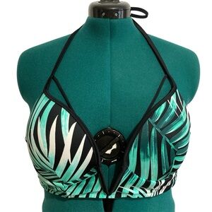 Victoria's Secret PINK Deep V Plunge Palm Print Halter Bikini Top - DD Cup